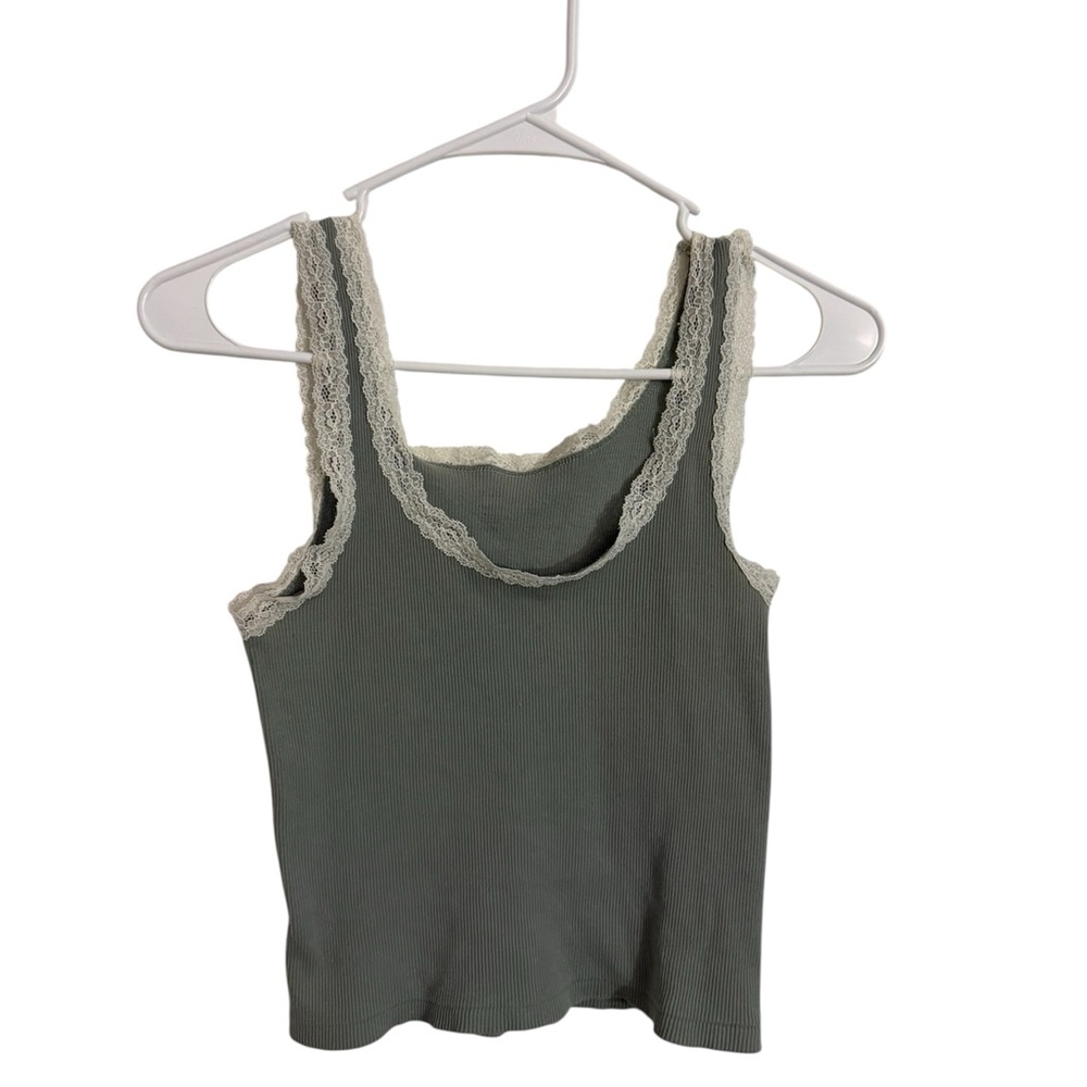 Brandy Melville Olive Tank with Cream Lace